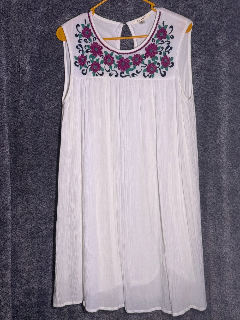 Mi Ami White Tank dress with Magenta and Teal Embroidered Trim